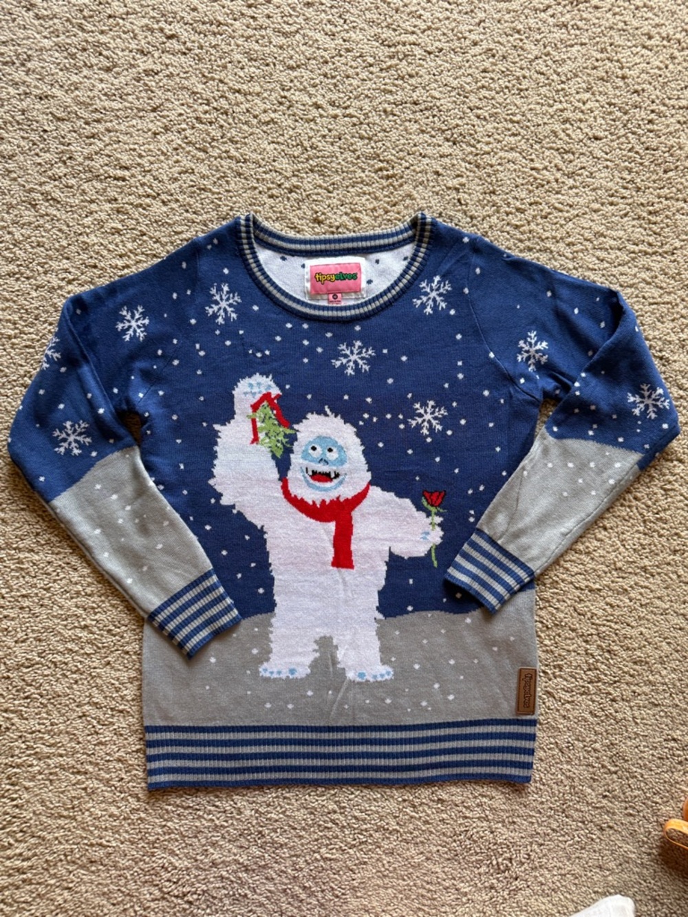 Tipsy Elves Kids Holiday Yeti Sweater - Blue, Gray, White, Red